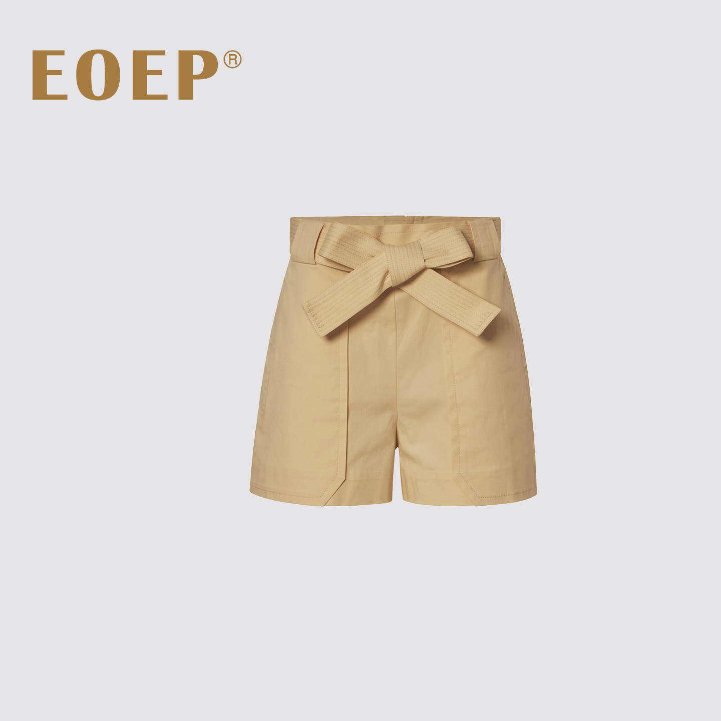 小众设计师款！工装风大口袋短裤夏系腰带显瘦简约纯色纯棉卡其色