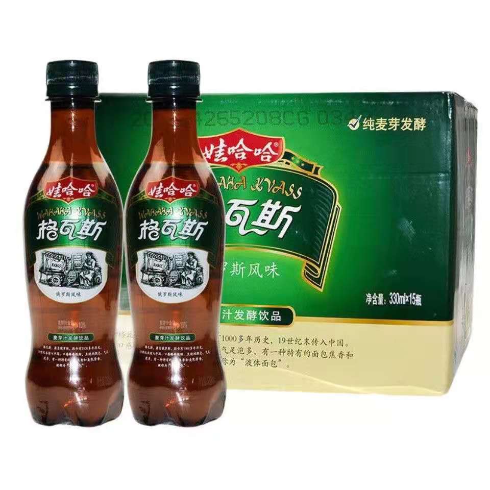 娃哈哈格瓦斯俄罗斯风味发酵饮品碳酸饮料330ml*15瓶麦芽风味饮料
