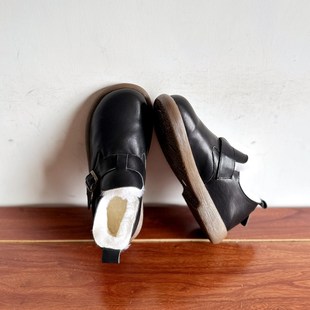 日系森女鞋 手工鞋 自制款 头层牛皮保暖羊毛圆头勃肯棉鞋 烁掌柜