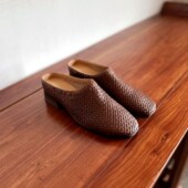 气质手工真皮女鞋 复古方头法式 头层编织牛皮中跟包头拖 烁掌柜