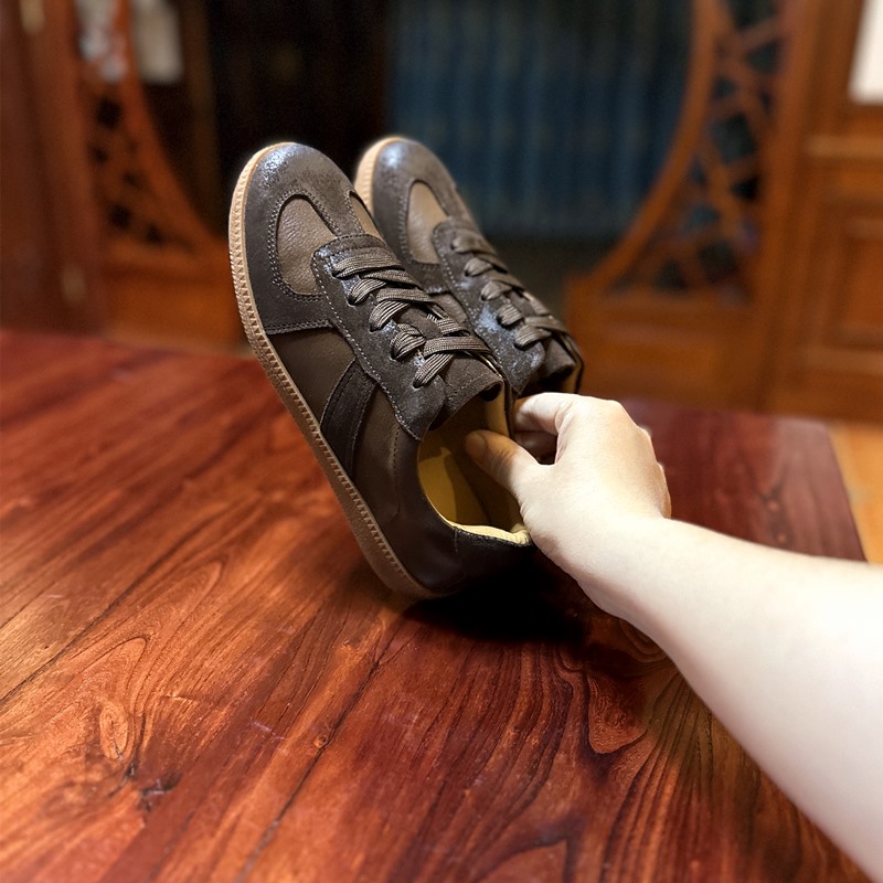 头层牛皮系带小脏鞋德训鞋女