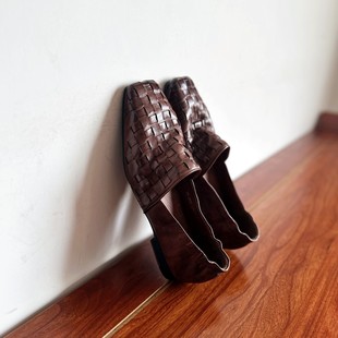 头层编织牛皮低跟单鞋 高端轻奢复古方头手工真皮森女鞋 烁掌柜