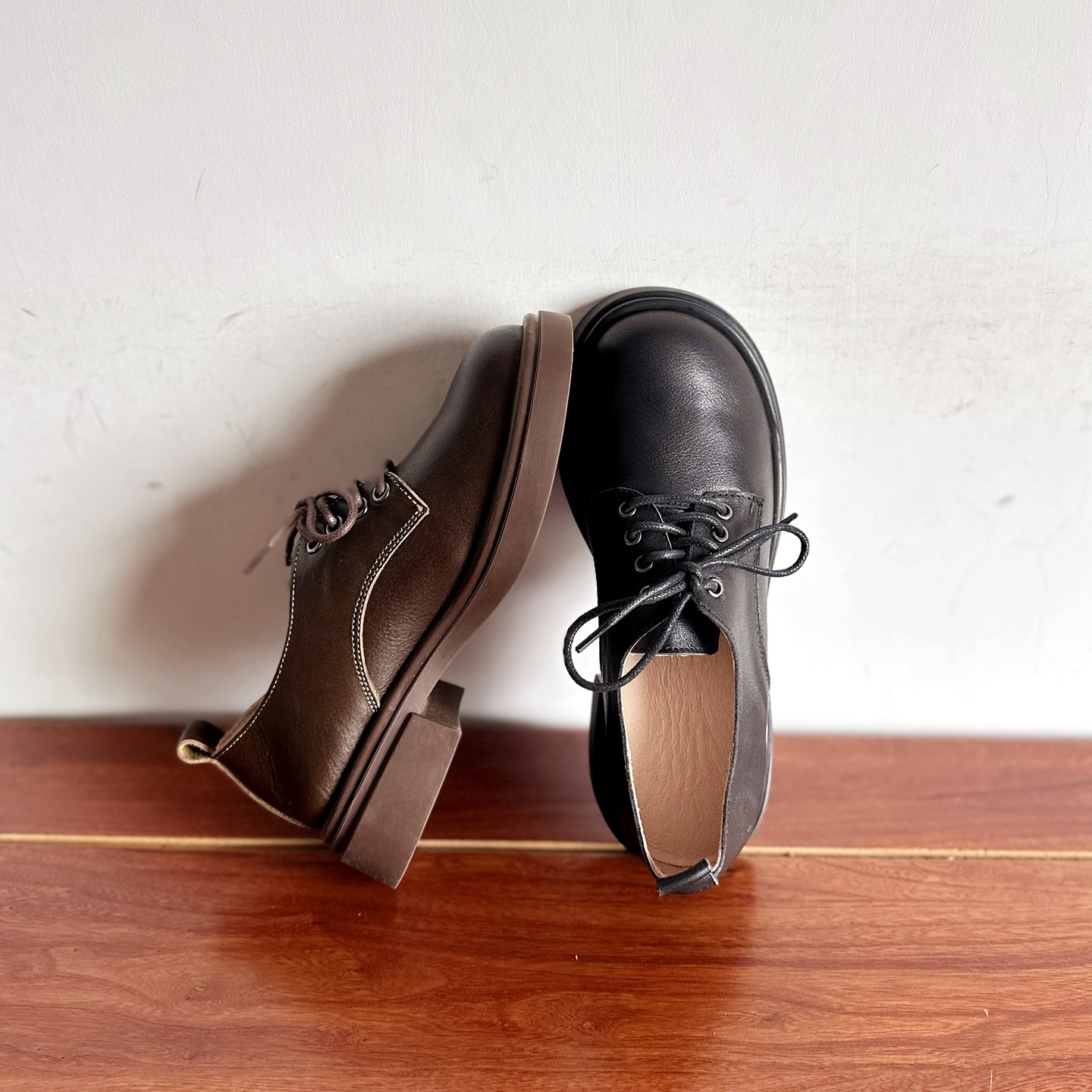 自制款英伦复古风手工真皮女鞋