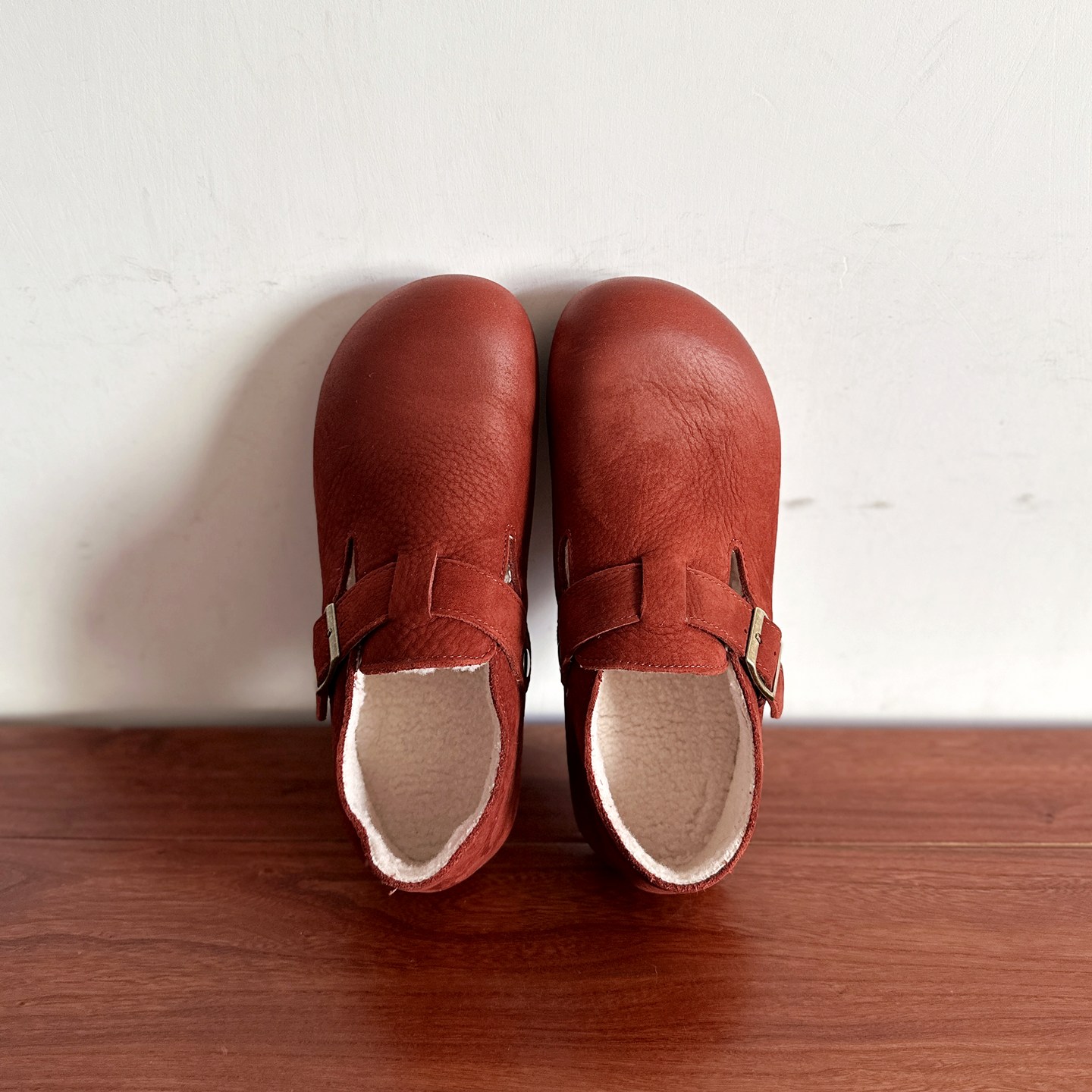 头层牛皮平底圆头勃肯鞋棉鞋