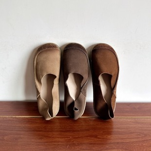 复古文艺手工真皮森女鞋 自制款 头层牛皮平底舒适懒人鞋 烁掌柜