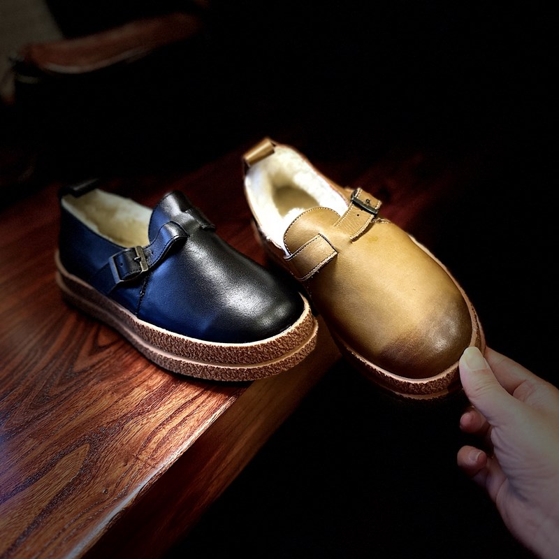 头层牛皮厚底加厚保暖羊毛棉鞋