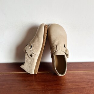 【烁掌柜】复古风日系森系手工真皮女鞋头层牛皮平底大圆头勃肯鞋