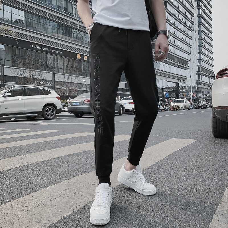 夏季薄款运动裤2025新款韩版修身针织卫裤男士裤子束脚裤K91P45图片