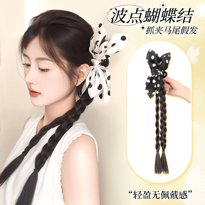 【花季】波点黑白蝴蝶结抓夹马尾假发拳击扭扭辫玫瑰的故事