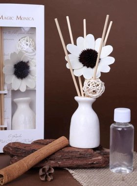 陶瓷藤条无火香薰精油补充液持久散香香水礼物太阳花家居摆件