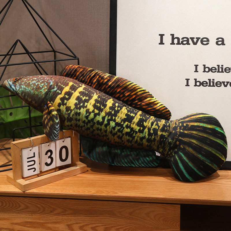 跨境仿真鱼公仔鲈鱼翘嘴鱼毛绒玩具睡觉抱枕海洋馆玩偶鱼类布娃娃