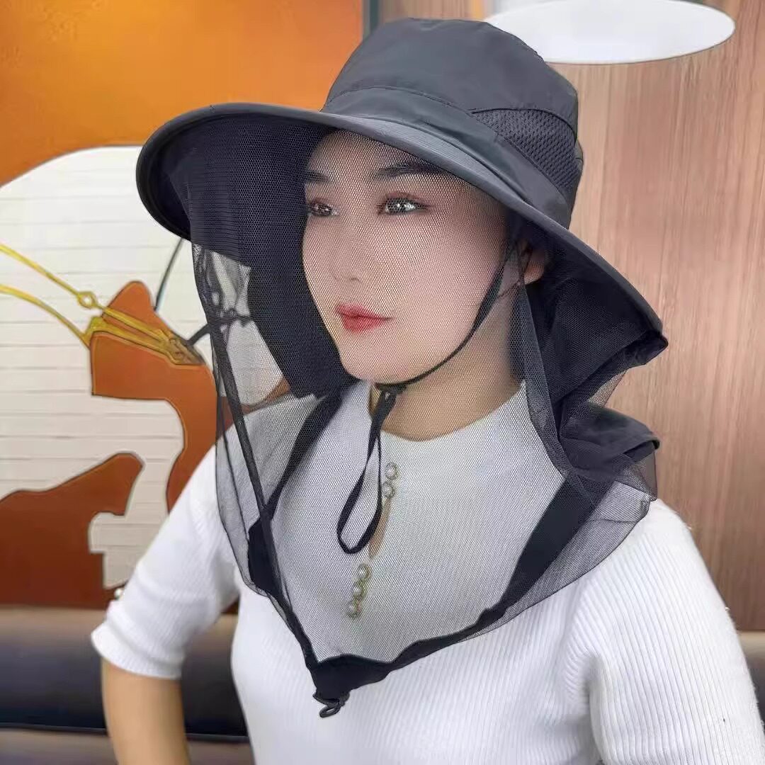 防晒防蚊虫遮阳帽子男女夏季户外面罩大檐防紫外线钓鱼露营登山