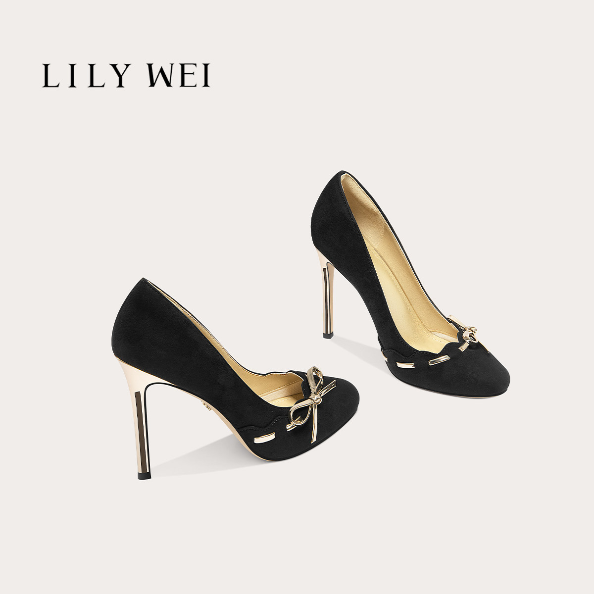 Lily Wei【澜栖】拼接文艺气质高跟鞋圆头舒适尖头单鞋小码313233
