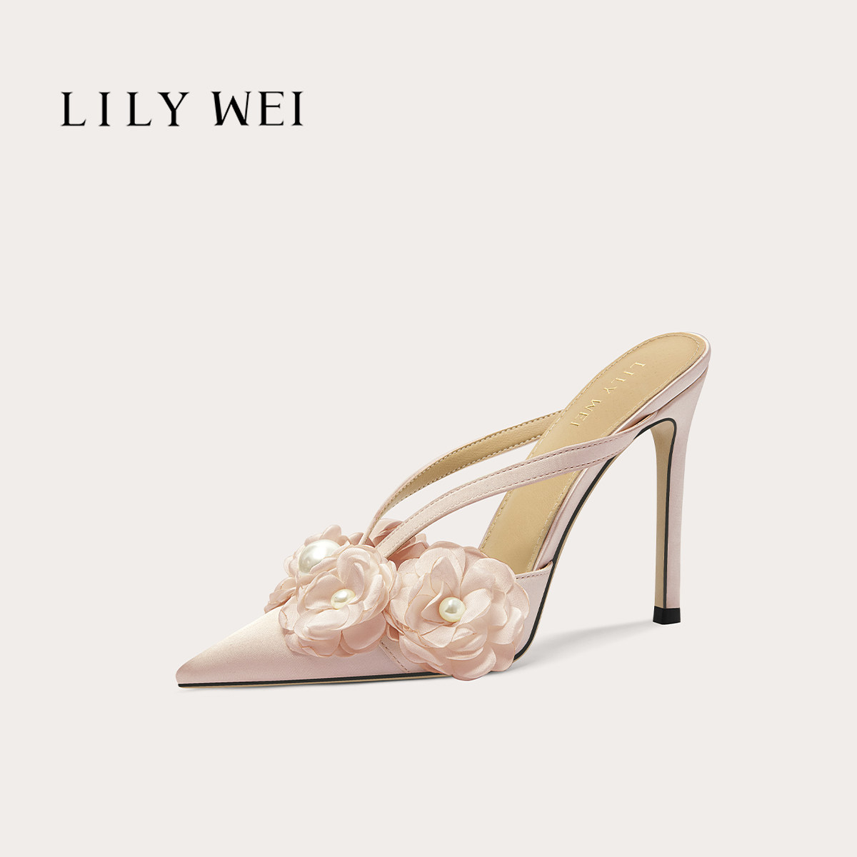 Lily Wei【山茶漫语】法式优雅珍珠花簇后空女高跟鞋约会宴会凉鞋