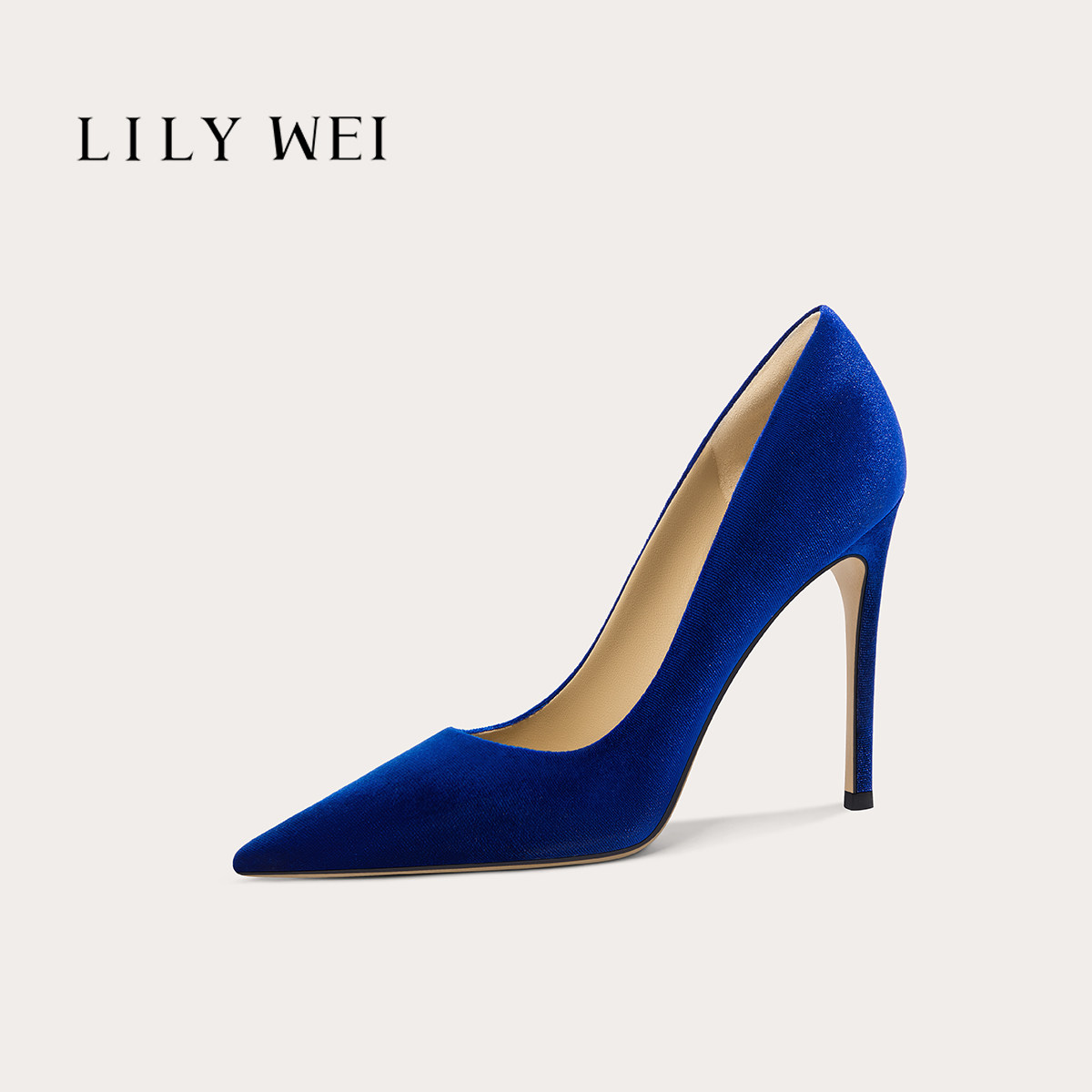 Lily Wei宝蓝色优雅时尚高跟鞋细跟气质一脚蹬工作鞋小码313233