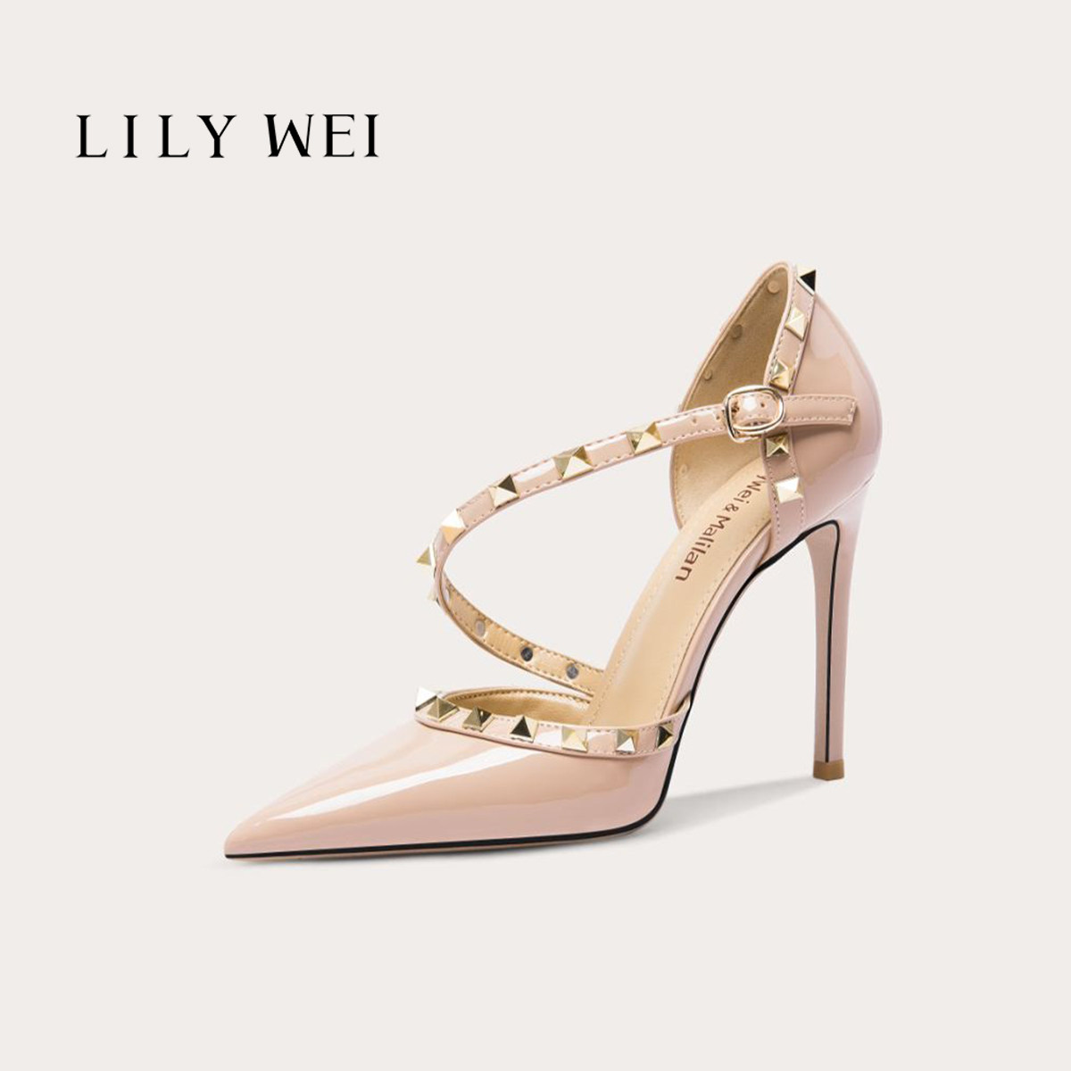 Lily Wei【南风知意】2026夏季新款铆钉裸色高跟鞋性感尖头凉鞋女