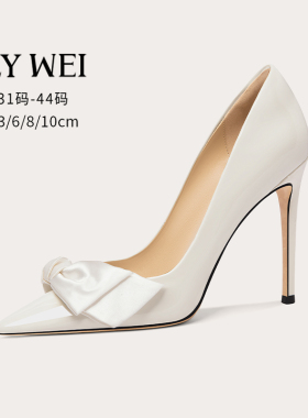 Lily Wei婚鞋2026年白色新娘鞋蝴蝶结高跟鞋漆皮女鞋小码3313233