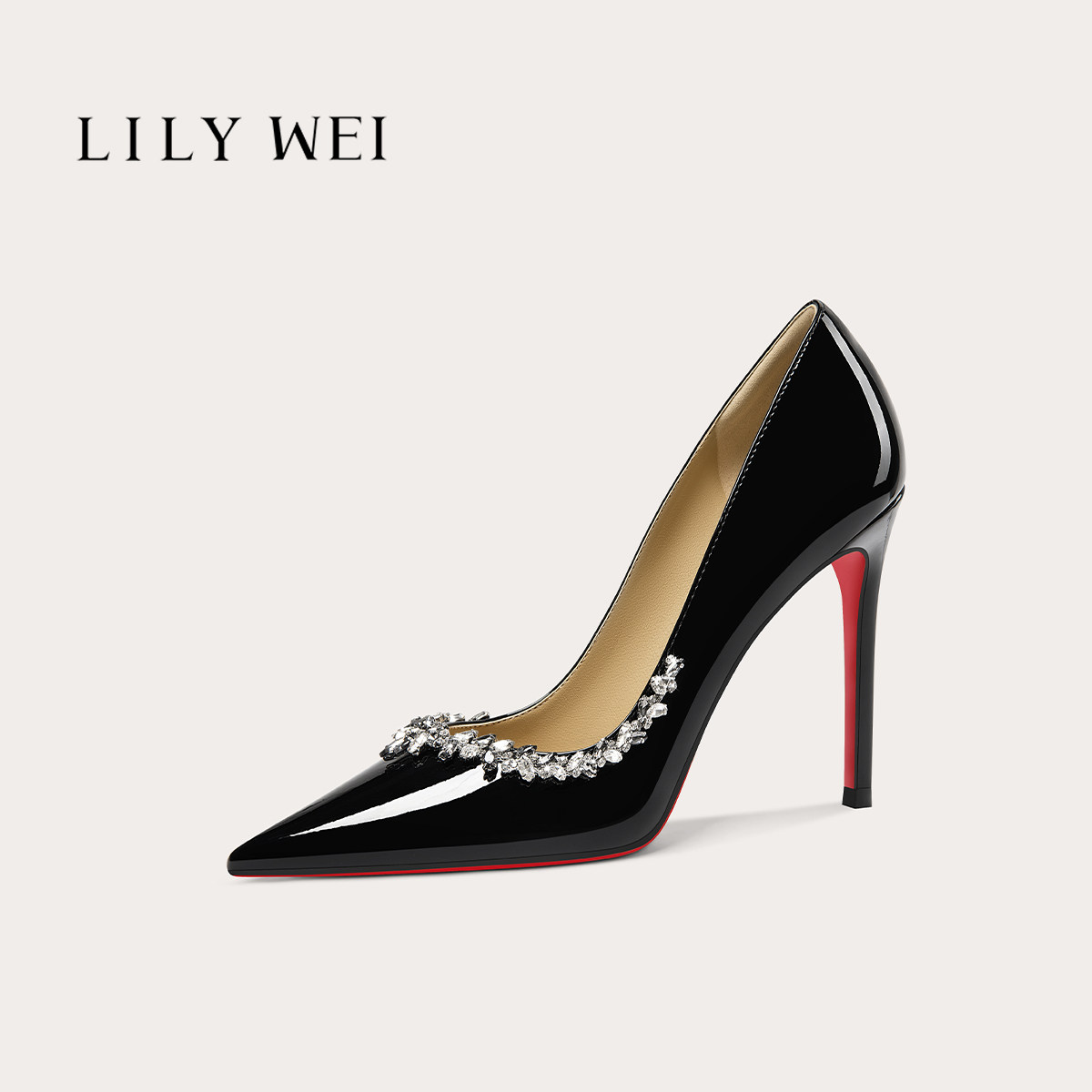 LilyWei【蜜芽】法式名媛水钻高跟鞋女尖头细跟红底婚鞋婚纱秀禾