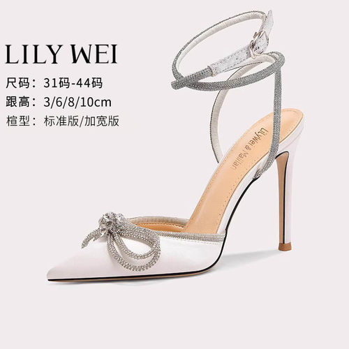 LilyWei时装凉鞋水钻蝴蝶结羊皮