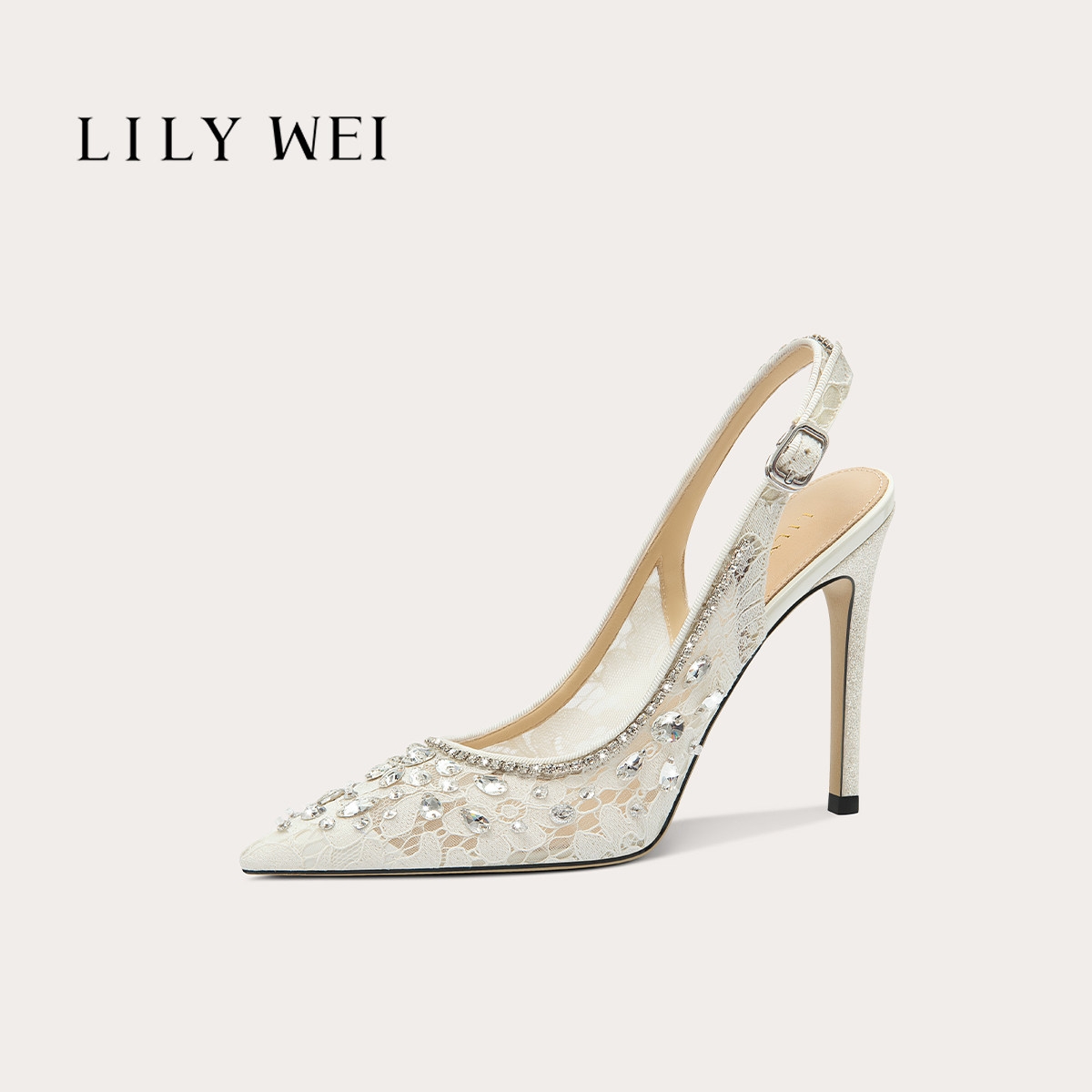 Lily Wei【晶钻羽衣】法式水钻轻奢时尚高跟鞋尖头气质凉鞋小码31