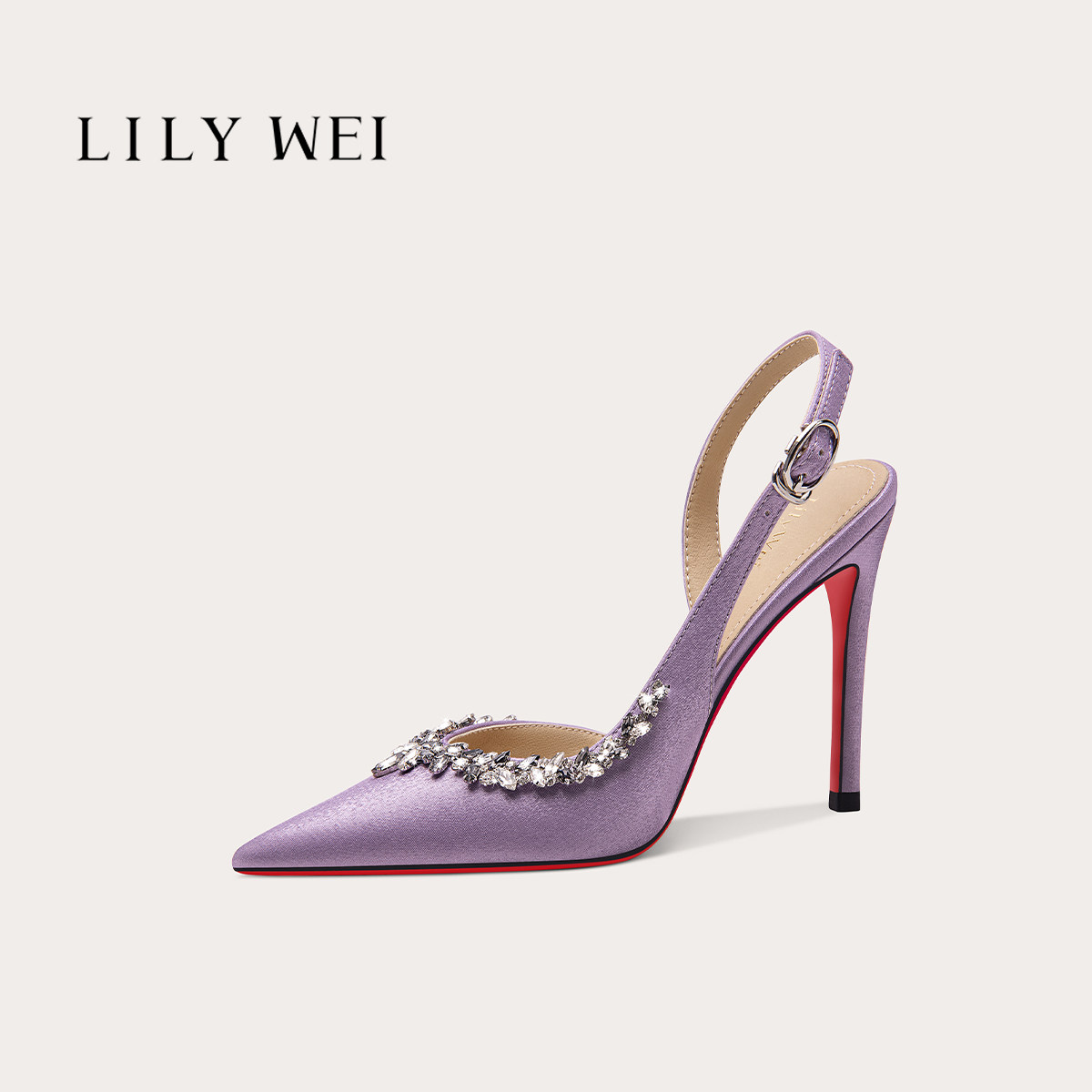 Lily Wei【爱之蜜语】尖头水钻高跟凉鞋细跟红底轻奢知性晚宴女鞋