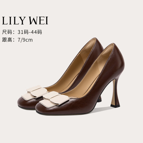 LilyWei复古方头气质通勤单鞋
