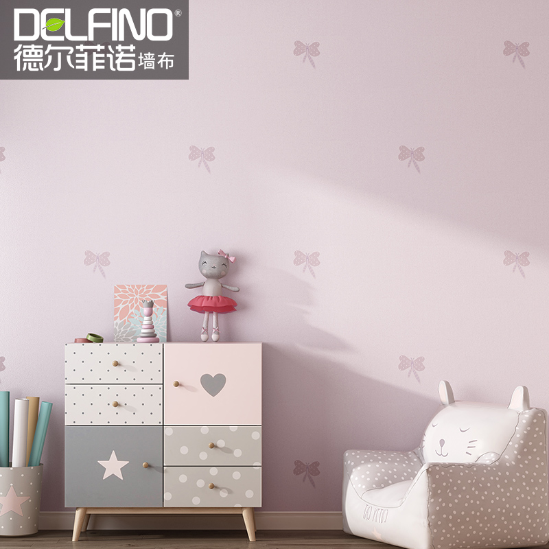 德尔菲诺环保卡通儿童房无缝墙布女孩卧室房间温馨蝴蝶公主房壁布