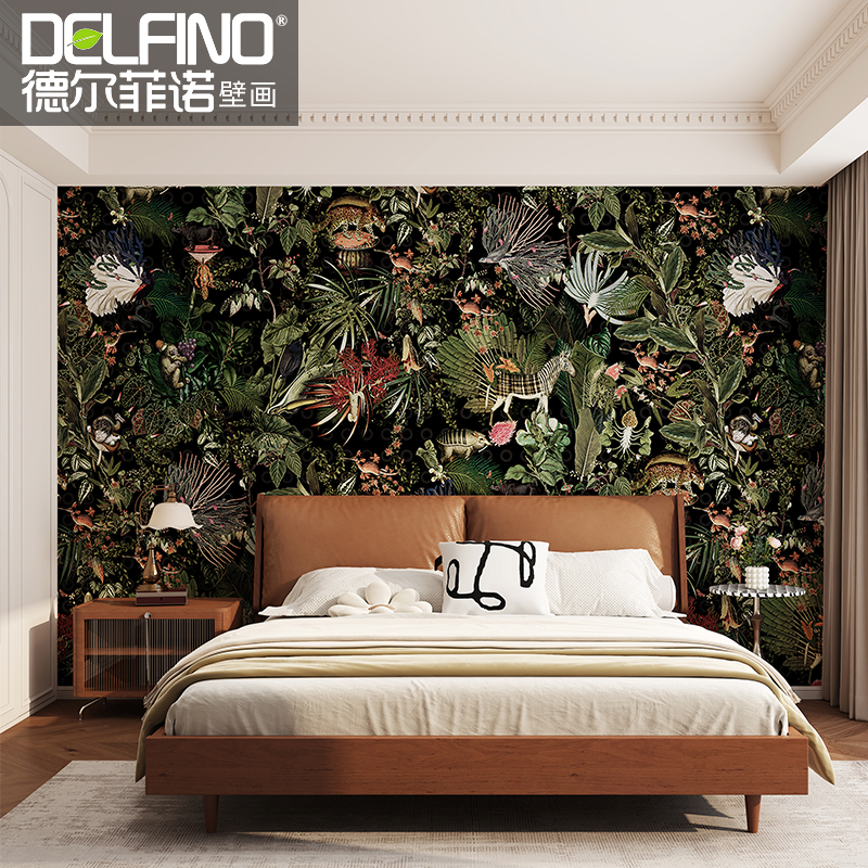 环保法式无缝墙布现代简约卧室客厅电视背景墙美式动物定制壁画