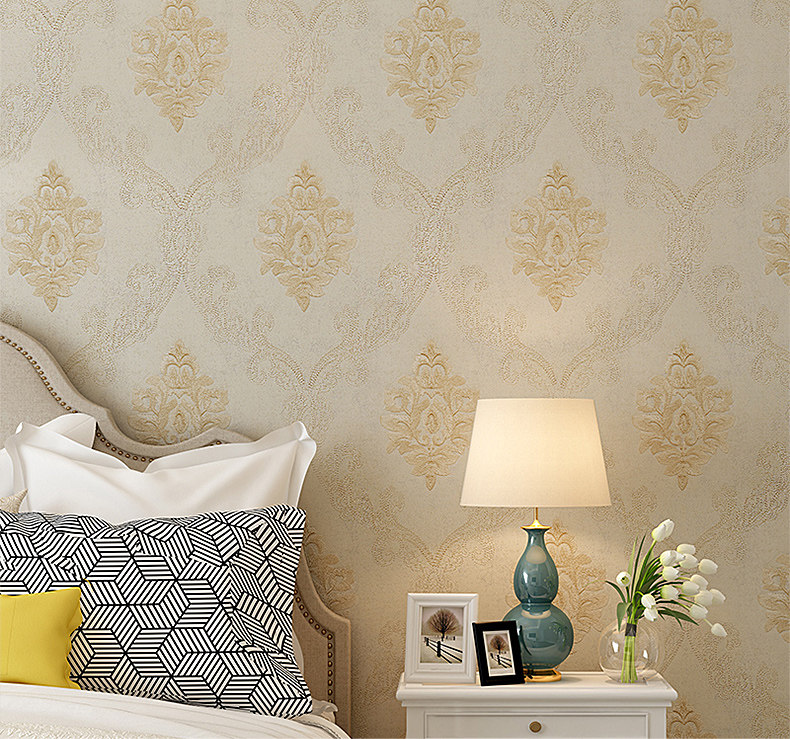 德尔菲诺欧式提花墙布现代简约无缝壁布家用客厅卧室背景墙刺绣