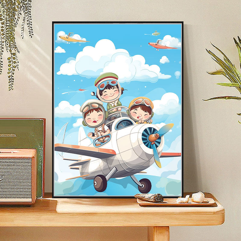 少年飞行家 diy数字油画手工绘卡通动漫治愈填充涂色丙烯油彩挂画