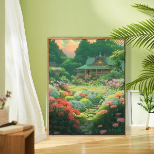 diy数字油画绿色森林小屋手绘治愈风景填充手工涂色油彩画 非之语