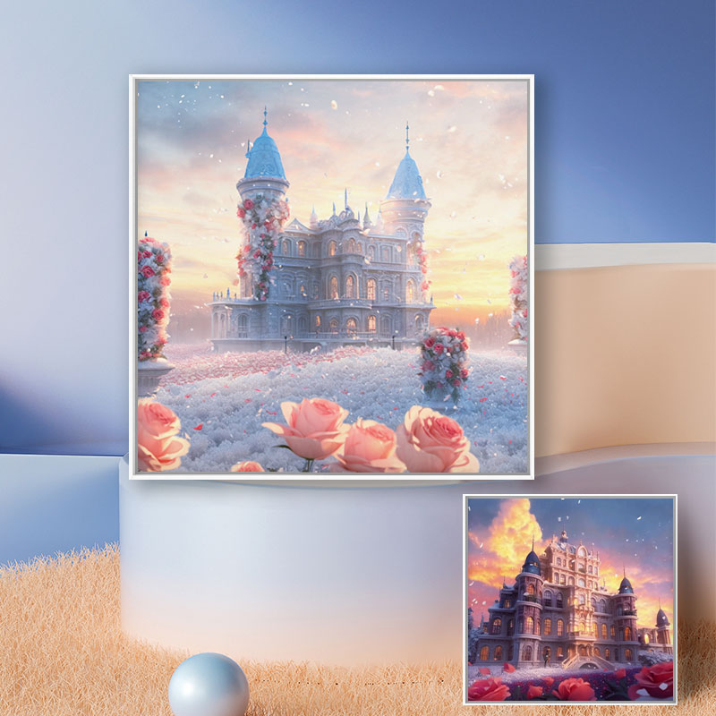 粉色宫殿丨数字油画diy填充涂色手绘填色唯美治愈风景丙烯油彩画