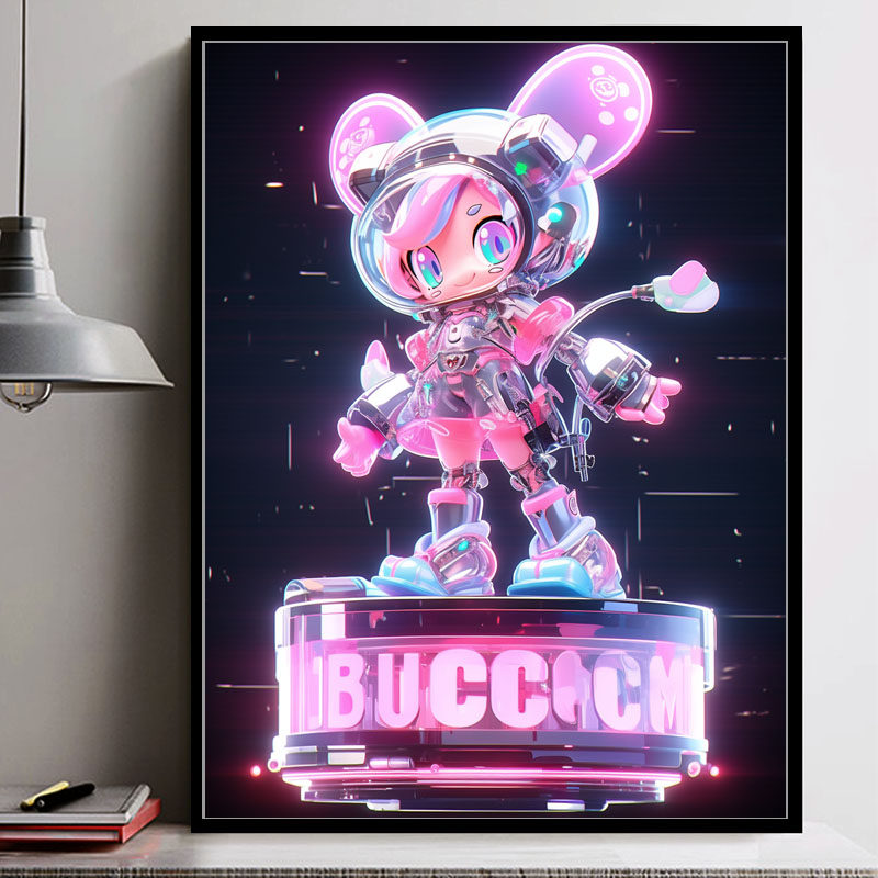 赛博朋克机器人少女diy数字油画q版卡通手绘油彩画减压手工装饰画