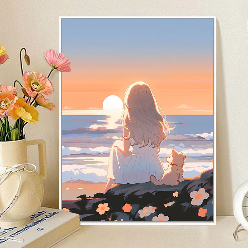 孤单背影 diy数字油画治愈卡通手绘油彩画客厅装饰画手工礼物挂画