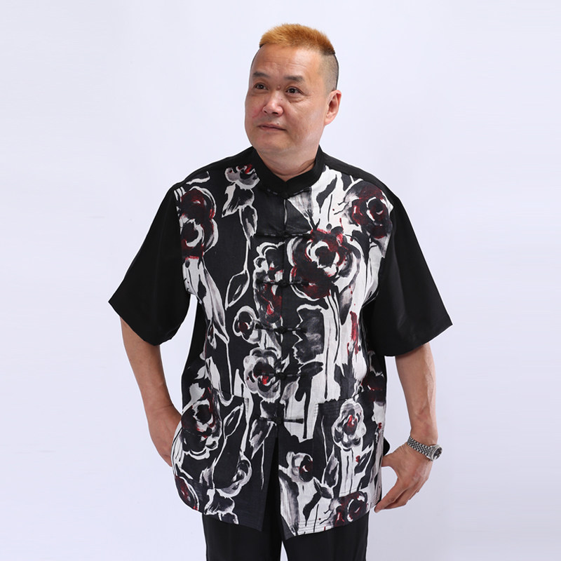 高三强唐装新款 夏季男士中国服汉服盘扣花色短袖 16903