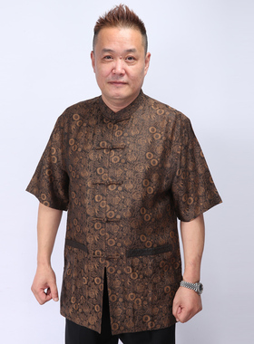 高三强唐装 夏季提花男士中国服短袖 中式唐装半袖 13155