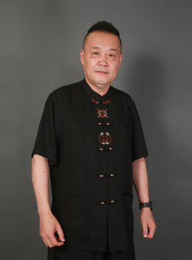 高三强唐装新款夏季男式轻薄透气立领中式短袖衬衫16811B