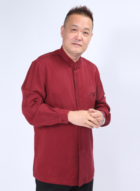 高三强唐装 新款春秋冬汉服中国服长袖衬衣中式立领男士上衣15633