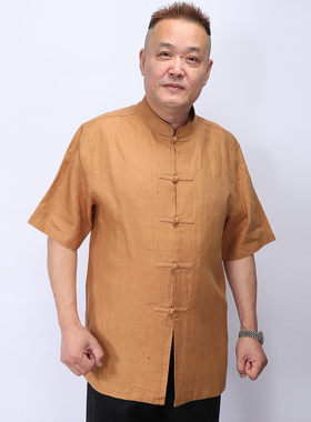 高三强唐装新款亚麻中国服汉服休闲夏季唐装男半袖上衣14247