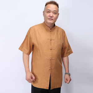 高三强唐装新款亚麻中国服汉服休闲夏季唐装男半袖上衣14247