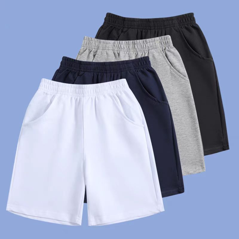 夏季薄款中裤纯白色短裤男童女童深蓝运动裤中小学生灰色校服裤子