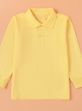 男童秋季长袖POLO衫T恤黄色上衣春秋款女童班服棉质中小学生校服