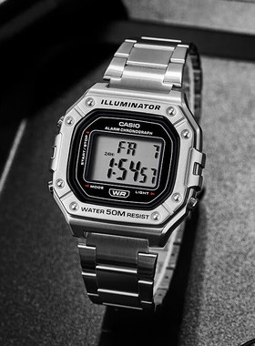 日本正品Casio卡西欧手表男 运动学生小方块数显防水表W-218HD-1A