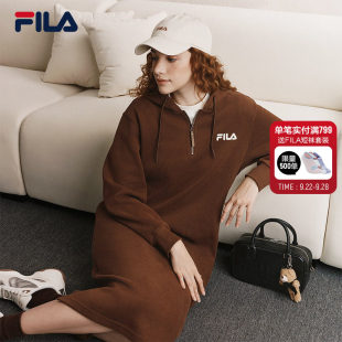 斐乐卫衣长裙丨FILA亲肤显瘦裙子女子26秋冬新款连帽内搭连衣裙