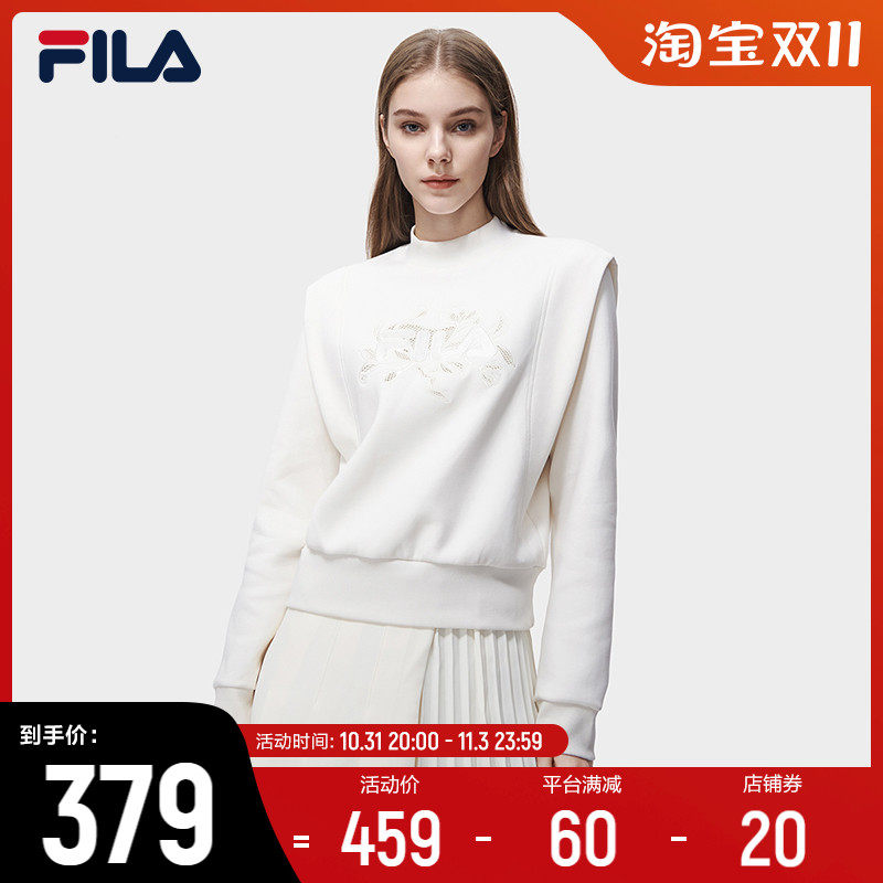 FILA斐乐女子卫衣2023春季新款时尚休闲宽松简约针织小高领套头衫