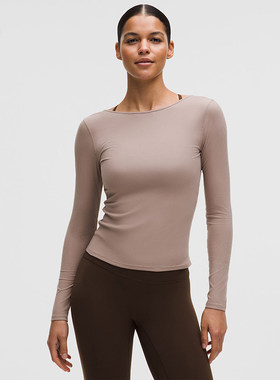 Ribbed 女士瑜伽罗纹背部大U领长袖 T 恤丨lululemon丨LW3JMIS