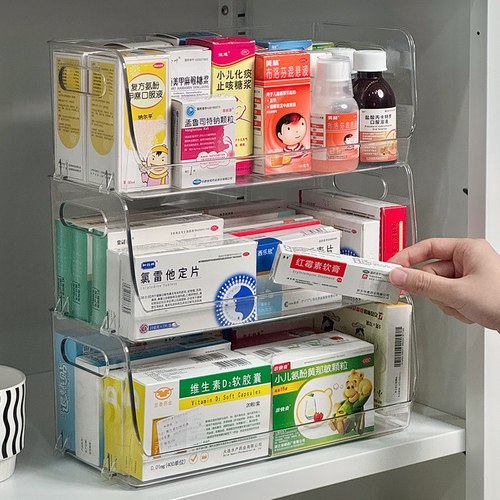 药品收纳盒透明分层大容量可叠加