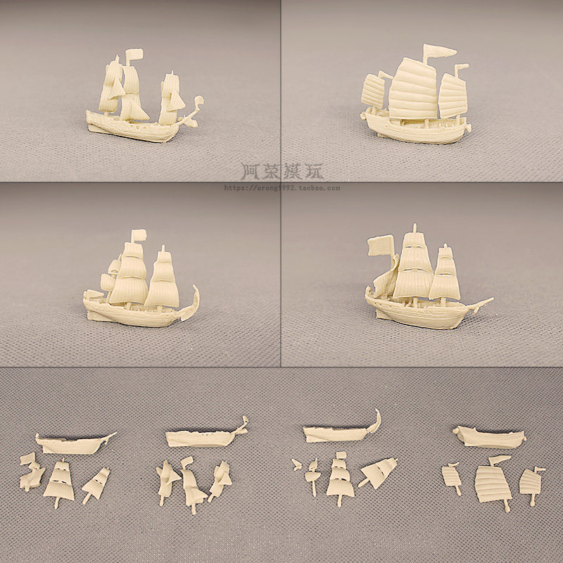 小号船只复古帆船海盗船白模