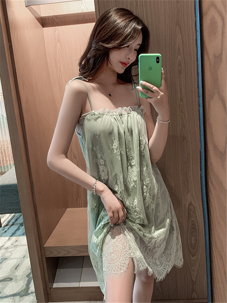 小个子网纱睡衣裙子温柔复古蕾丝吊带连衣裙夏季新款雪纺薄款睡裙