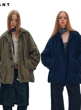 NEANT挑皮绒棉被褶皱夹棉棉服外套 军绿色/墨水蓝